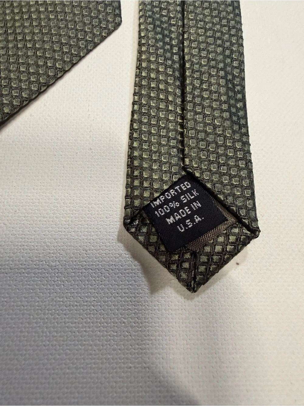 Perry Ellis Olive Green Micro-Pattern Silk Tie